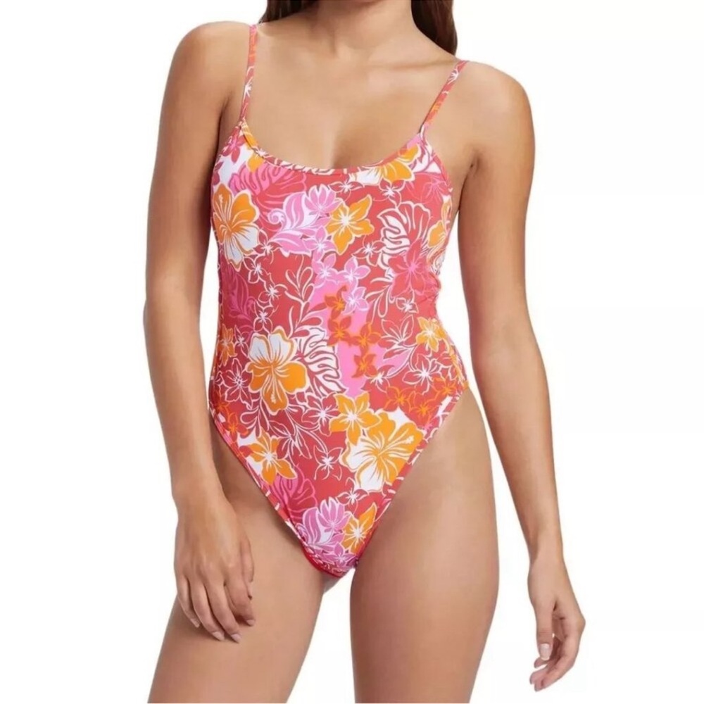 ROXY One Piece Swimsuit Sea Spray Red & Pink Hibiscus NWOT Women’s Size Small